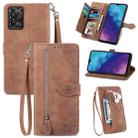 For ZTE Blade V30 Vita Embossed Flower Zipper Leather Phone Case(Brown) - 1