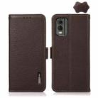 For Nokia C32 KHAZNEH Side-Magnetic Litchi Genuine Leather RFID Phone Case(Brown) - 1