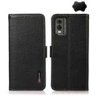 For Nokia C32 KHAZNEH Side-Magnetic Litchi Genuine Leather RFID Phone Case(Black) - 1