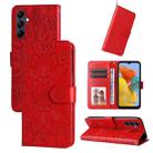For Samsung Galaxy M14 5G Embossed Sunflower Leather Phone Case(Red) - 1