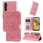 For Samsung Galaxy M14 5G Embossed Sunflower Leather Phone Case(Rose Gold) - 1