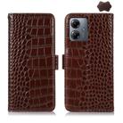 For Motorola Moto G14 4G Crocodile Top Layer Cowhide Leather Phone Case(Brown) - 1