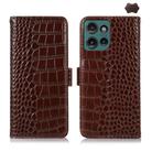 For Motorola Edge 50 Global Crocodile Top Layer Cowhide Leather Phone Case(Brown) - 1