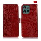 For Motorola Edge 50 Global Crocodile Top Layer Cowhide Leather Phone Case(Red) - 1