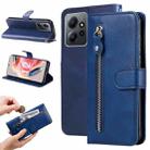 For Xiaomi Redmi Note 12 4G Global Calf Texture Zipper Leather Phone Case(Blue) - 1