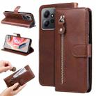 For Xiaomi Redmi Note 12 4G Global Calf Texture Zipper Leather Phone Case(Brown) - 1