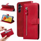 For Samsung Galaxy M14 5G Calf Texture Zipper Leather Phone Case(Red) - 1