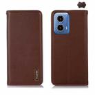 For Motorola Moto G34 KHAZNEH Nappa Top Layer Cowhide Leather Phone Case(Brown) - 1