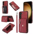 For Samsung Galaxy S23 5G Zipper RFID Card Slots Phone Case with Short Lanyard(Red) - 1