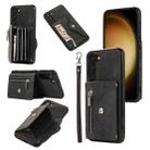 For Samsung Galaxy S22 5G Zipper RFID Card Slots Phone Case with Short Lanyard(Black) - 1