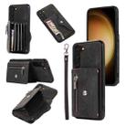 For Samsung Galaxy S22+ 5G Zipper RFID Card Slots Phone Case with Short Lanyard(Black) - 1