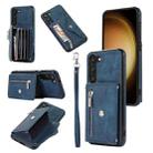 For Samsung Galaxy S22+ 5G Zipper RFID Card Slots Phone Case with Short Lanyard(Blue) - 1