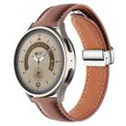 22mm Folding Buckle Plain Weave Genuine Leather Watch Band(Brown+Silver) - 1