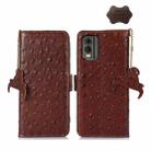 For Nokia C32 4G Ostrich Pattern Genuine Leather RFID Phone Case(Coffee) - 1