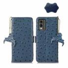 For Nokia C32 4G Ostrich Pattern Genuine Leather RFID Phone Case(Blue) - 1