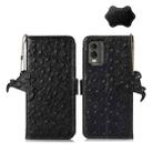 For Nokia C32 4G Ostrich Pattern Genuine Leather RFID Phone Case(Black) - 1