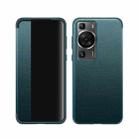 For Huawei P60 Magnetic Side Window View Leather Smart Phone Case(Green) - 1