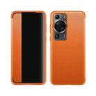 For Huawei P60 Magnetic Side Window View Leather Smart Phone Case(Orange) - 1