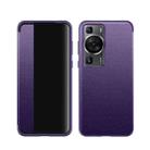 For Huawei P60 Magnetic Side Window View Leather Smart Phone Case(Purple) - 1