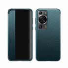 For Huawei P60 Pro Magnetic Side Window View Leather Smart Phone Case(Green) - 1