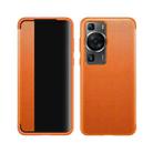 For Huawei P60 Pro Magnetic Side Window View Leather Smart Phone Case(Orange) - 1