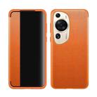 For Huawei P60 Art Magnetic Side Window View Leather Smart Phone Case(Orange) - 1