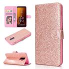 For Samsung Galaxy A6+ (2018) Glitter Powder Horizontal Flip Leather Case with Card Slots & Holder & Photo Frame & Wallet(Rose Gold) - 1