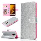 For Samsung Galaxy A8 (2018) Glitter Powder Horizontal Flip Leather Case with Card Slots & Holder & Photo Frame & Wallet(Silver) - 1