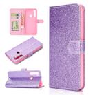 For Samsung Galaxy A21 Glitter Powder Horizontal Flip Leather Case with Card Slots & Holder & Photo Frame & Wallet(Purple) - 1