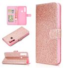 For Samsung Galaxy A21 Glitter Powder Horizontal Flip Leather Case with Card Slots & Holder & Photo Frame & Wallet(Rose Gold) - 1