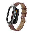 For Xiaomi Mi Band 8 Integrated Metal Case + Bamboo Leather Watch Band(Red Brown) - 1