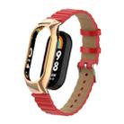 For Xiaomi Mi Band 8 Integrated Metal Case + Bamboo Leather Watch Band(Red) - 1