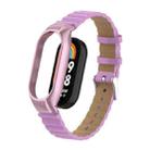 For Xiaomi Mi Band 8 Integrated Metal Case + Bamboo Leather Watch Band(Rose Pink) - 1