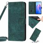 For OPPO Reno8 5G Skin Feel Stripe Pattern Leather Phone Case with Lanyard(Green) - 1