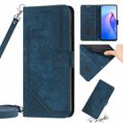 For OPPO Reno6 5G Skin Feel Stripe Pattern Leather Phone Case with Lanyard(Blue) - 1