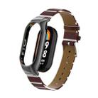 For Xiaomi Mi Band 8 Integrated Metal Case + Secondary Color Leather Watch Band(Coffee) - 1