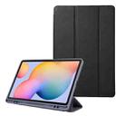 For Samsung Galaxy Tab S6 Lite/Tab S6 Lite 2022 Solid Color 3-folding Leather Tablet Case(Black) - 1