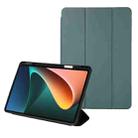 For Xiaomi Pad 5 Solid Color 3-folding Leather Tablet Case(Dark Green) - 1