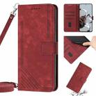For Xiaomi 13 Skin Feel Stripe Pattern Leather Phone Case with Lanyard(Red) - 1