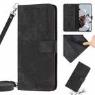 For Xiaomi 13 Skin Feel Stripe Pattern Leather Phone Case with Lanyard(Black) - 1