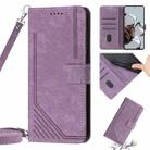 For Xiaomi Poco M4 5G / Poco M5 4G Skin Feel Stripe Pattern Leather Phone Case with Lanyard(Purple) - 1