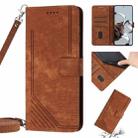 Skin Feel Stripe Pattern Leather Phone Case with Lanyard for Xiaomi Poco M3 / Redmi Note 9 4G / Redmi 9 Power / Redmi 9T(Brown) - 1