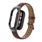 For Xiaomi Mi Band 8 Integrated Metal Case + Cocodile Texture Leather Watch Band(Brown) - 1