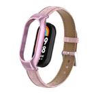 For Xiaomi Mi Band 8 Integrated Metal Case + Cocodile Texture Leather Watch Band(Pink) - 1