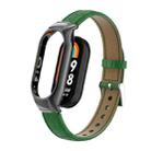 For Xiaomi Mi Band 8 Integrated Metal Case + Cocodile Texture Leather Watch Band(Green) - 1