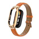 For Xiaomi Mi Band 8 Integrated Metal Case + Cocodile Texture Leather Watch Band(Orange) - 1