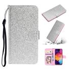 For Samsung Galaxy A41 Glitter Powder Horizontal Flip Leather Case with Card Slots & Holder & Photo Frame & Wallet(Silver) - 1