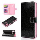 For Samsung Galaxy M20 Glitter Powder Horizontal Flip Leather Case with Card Slots & Holder & Photo Frame & Wallet(Black) - 1