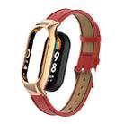 For Xiaomi Mi Band 8 Integrated Metal Case + Litchi Texture Leather Watch Band(Red) - 1