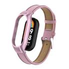 For Xiaomi Mi Band 8 Integrated Metal Case + Litchi Texture Leather Watch Band(Pink) - 1